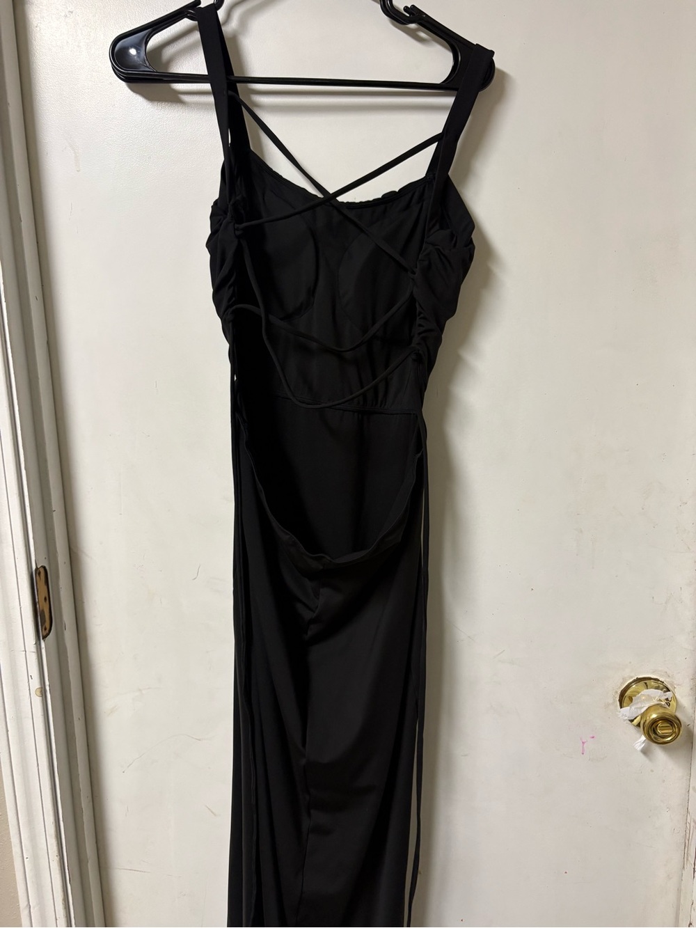 Halara Black Ruched Lace-Up Back Maxi Dress Size Large